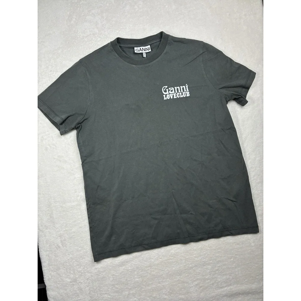 Ganni Love Club T-Shirt Size Small Gray Women's Made in Portugal
